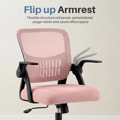 DUMOS Office Chair, Ergonomic Home Desk Chair, Ergonomic Lumbar Support - color: Pink Flip Arm