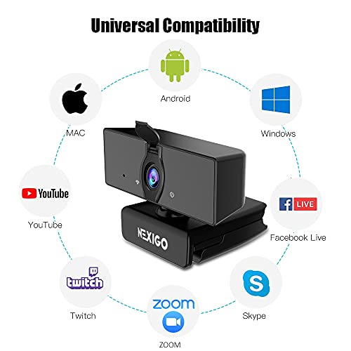 NexiGo N660 1080P Business Webcam, Dual Microphone & Privacy Cover, USB FHD Web Computer Camera, Plug and Play, for Zoom/Skype/Teams/Webex, Laptop MAC PC Desktop - color: Black