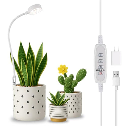 Grow Light, Pot Clip LED Growing Lamp for Indoor Succulents Pot Mini Small Plants,6000K White Full Spectrum with 5-Level Dimmable, Auto Timer 4/8/12/18 Hrs