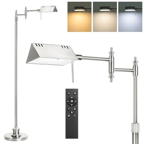 Bairth Brushed Nickel Reading Floor Lamp, Dimmable Pharmacy Standing Lamp | 3 Color Temperature, Dimmable, 17W LED, Height Adjustable, 360°Swing Arm, for Living Room, Bedroom, Office, Craft & Sewing - color: Brushed Nickel