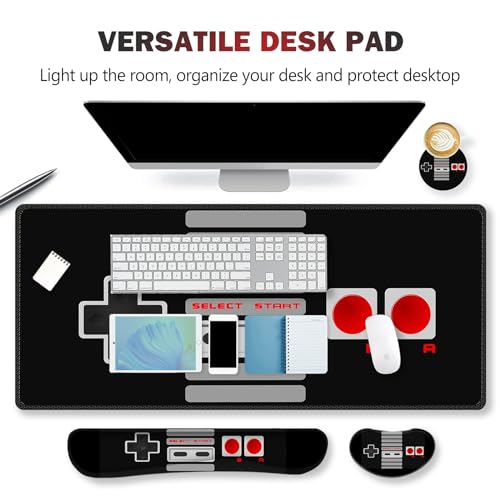 ARTSO Large Gaming Mouse Pad, Keyboard Wrist Rest Pad & Wrist Support Mousepad Set, Stitched Edge, Extended, Non-Slip Base, Memory Foam Desk Mat, Black Game Console - color: Black Game Console