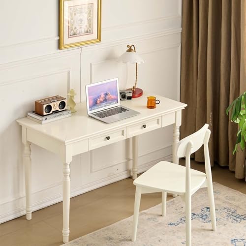 White Writing Desks with Drawers, 47" French Country Style - color: White, size: Standard-47 inches