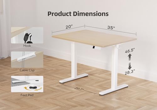 Claiks Electric Height Adjustable Standing Desk, 35x20 Inch, Nature | Smooth Height Adjustment, 3 Memory Presets, Cable Management Hub&Hook, Stable Steel Frame, 176lbs Capacity, Easy Assembly - color: Nature, size: 35