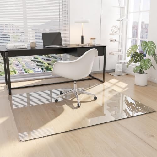 46"x55" Tempered Glass Office Chair Mat for Carpet & Hardwood Floor | 1/5" Thick Clear Floor Protector Desk Chair Mat with Rounded and Polished Edges, Resist Scratching, Cracking, Curling - size: 46"x55"