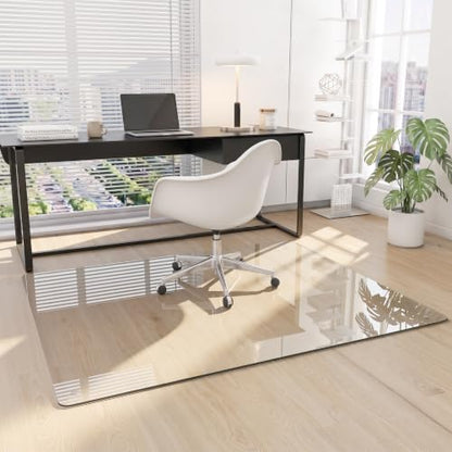 46"x55" Tempered Glass Office Chair Mat for Carpet & Hardwood Floor | 1/5" Thick Clear Floor Protector Desk Chair Mat with Rounded and Polished Edges, Resist Scratching, Cracking, Curling - size: 46"x55"