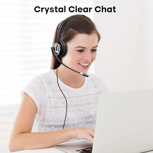 MKJ USB Headset for Computer Laptop, Noise Canceling Mic, in-line Control