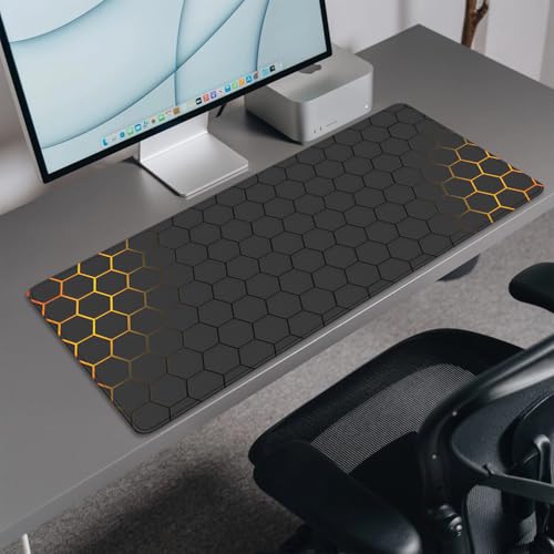 Black Gold Honeycomb Mouse Pad Desk Pad,Extended Gaming Mouse Mat,Stitched Edges Non-Slip Waterproof Rubber Base Mousepad for Office Desk Mat(27.5X11.8 in) - color: Black Gold Honeycomb