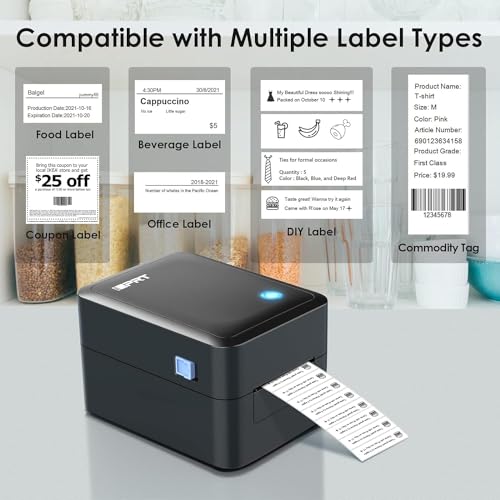 iDPRT Label Maker, Thermal Barcode Printer with No Bound Consumables, Bluetooth & USB Connection, 140pcs/min Speed, Customizable App, Supports Various Sized 1"-3.15", Label Printer for Small Business - color: Dark Black