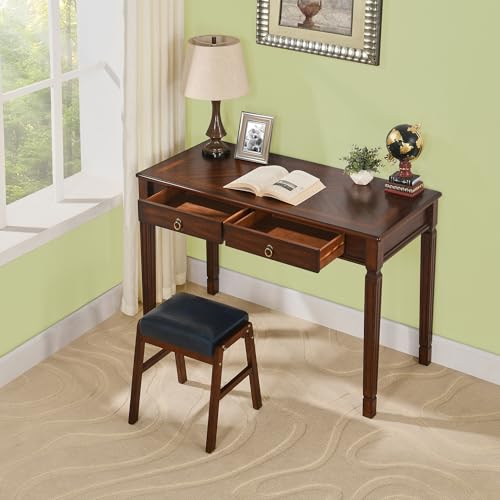 Solid Wood Writing Desk with 2 Drawers, 46"W Large Secretary Table - size: 46.1"W