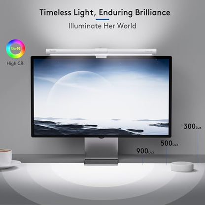 Quntis White Monitor Light Bar with Backlight, Desk Light with Remote | Eye-Care No Glare, Space Saving, Stepless Dimming, Computer Light Bar for Home Office Curved Monitors Gaming Reading Study - color: White