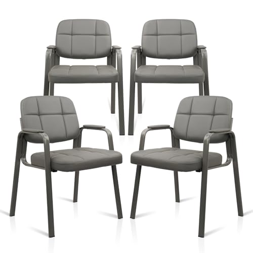 CLATINA Waiting Room Guest Chair with Bonded Leather Padded Arm Rest for Office Reception and Conference Desk(Grey 4 Pack) - color: Grey, size: 4 Pack