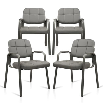 CLATINA Waiting Room Guest Chair with Bonded Leather Padded Arm Rest for Office Reception and Conference Desk(Grey 4 Pack) - color: Grey, size: 4 Pack