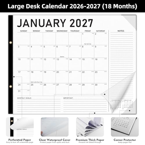 Tcamp Desk Calendar 2026-2027 Large 22 x 17 Inches - color: Black+White, size: 22"x17"(Jul 2026-Dec 2027)