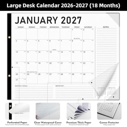 Tcamp Desk Calendar 2026-2027 Large 22 x 17 Inches - color: Black+White, size: 22"x17"(Jul 2026-Dec 2027)