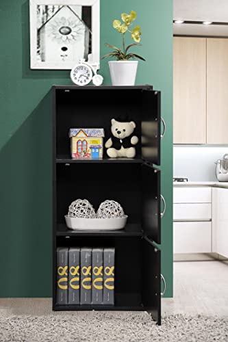 HODEDAH IMPORT 3-Shelf Bookcase Cabinet, Black - color: Black