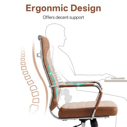 Okeysen Brown Conference Room Chairs, Modern Ergonomic PU Leather Office Desk Chair Ribbed for Office, High Back Executive Swivel Rolling Task Chair for Home - color: Brown