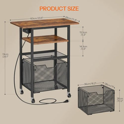 HOOBRO Printer Stand with Hanging File Drawer, Rolling Printer Cart on Wheels, Mobile Filing Cabinet Storage Shelf, Home Office Desk Side Organizer, Rustic Brown and Black BF17UPS01 - color: Rustic Brown + Black