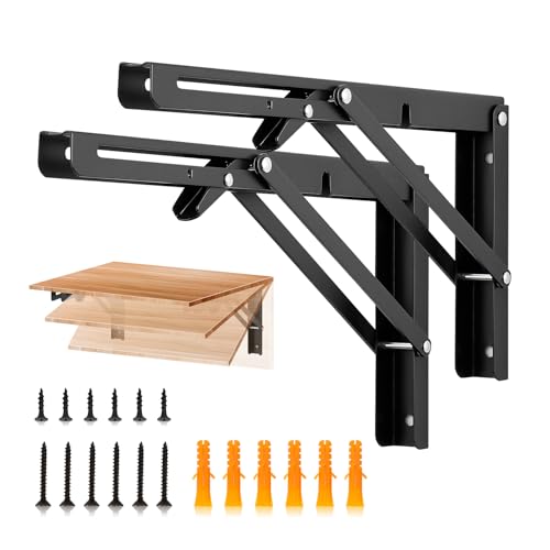 JOY DECOR Matte Black Folding Shelf Brackets, 12 Inch, 2 Pack - size: 12 Inch