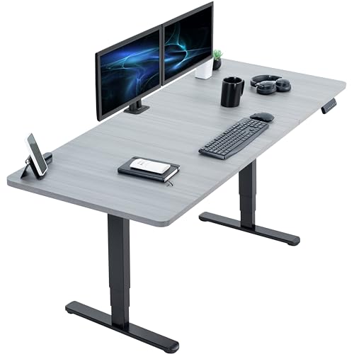 VIVO Dark Gray 71 x 30 in Standing Desk, DESK-KIT-2B7G | Electric, Dual Motor, Holds 220 lbs, Sit Stand, Height Adjustable, Extra Deep Table Top, Memory, 2B Series, Black Frame - color: Dark Gray Top / Black Frame, size: 71 x 30
