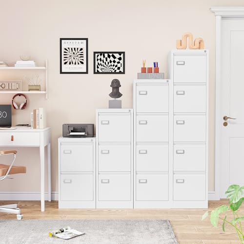 SISESOL 5 Drawer File Cabinet with Lock,White Narrow Vertical File Cabinet Five Drawer,Tall Office Filing Cabinets,Metal Filing Cabinets for Home Office,Fit A4,Legal,Letter Size,-Assembly Required - color: White, style: 5 Drawer