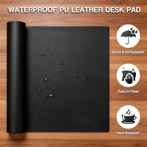 POCHAR Vegan Leather Desk Mat 31" x 16" - Desk Pad Protector for Desktop - color: Black