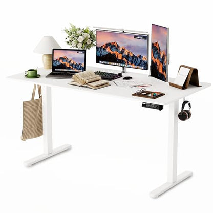 Monomi 55‘’x24 Electric Standing Desk Height Adjustable Sit Stand Up,White | Ergonomic Home Office Computer Desk with Memory Preset, Gaming Writing Study Bedroom Rising Table with Two-Piece Desktop - color: White, size: 55x24