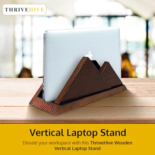 Dual Laptop Holder Vertical Stand 2 Slots Wooden - Dark Brown (Walnut Color) - Vertical Holder for Desk, MacBook Pro & Air, Desktop Organizer Made of Natural Wood, Adjustable Stand for Notebooks - color: Dark Brown