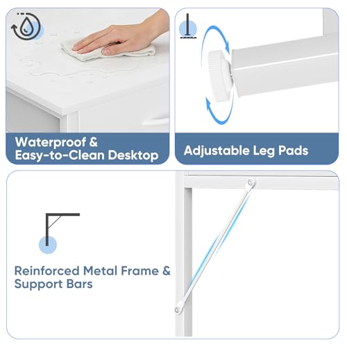 DUMOS 39.4" x 19.7" Compact Computer Desk with Monitor Stand and 2 Drawers, Small Writing Desk with Drawers for Home Office, Study Table for Small Spaces, White