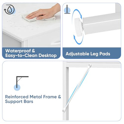 DUMOS 39.4" x 19.7" Compact Computer Desk with Monitor Stand and 2 Drawers, Small Writing Desk with Drawers for Home Office, Study Table for Small Spaces, White