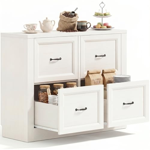 39" Sideboard Buffet Cabinet with 4 Drawers, Storage Credenza with Toe-Kick Design, Modular Cabinet System Expandable for Living Room, Entryway & Kitchen (1, White, 39 Inch) - color: Vintage Warm White, size: 40"x16"