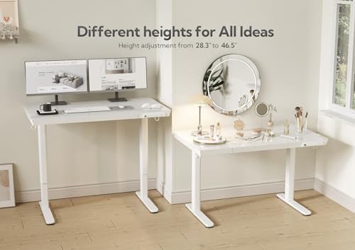 Claiks Glass Standing Desk with Drawers & USB Ports 55x24 Inch, White - color: Super White Glass, size: 55 inch