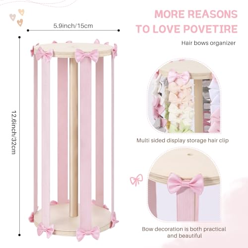 POVETIRE Bow Holder for Girls Hair Bows Hair Bow Organizer Pink Wood - color: Pink A
