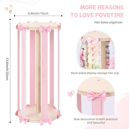 POVETIRE Bow Holder for Girls Hair Bows Hair Bow Organizer Pink Wood - color: Pink A
