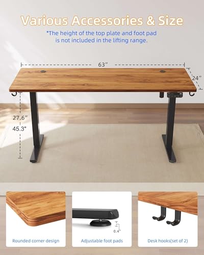 YIHAYO Electric Standing Desk, 63 x 24 Inches Stand Up Desk with Splice Board, Adjustable Height Desk, Computer Desk for Home Office, Black Frame/Rustic Brown Top - color: Black Frame/Rustic Brown Top, size: 63*24 Inch