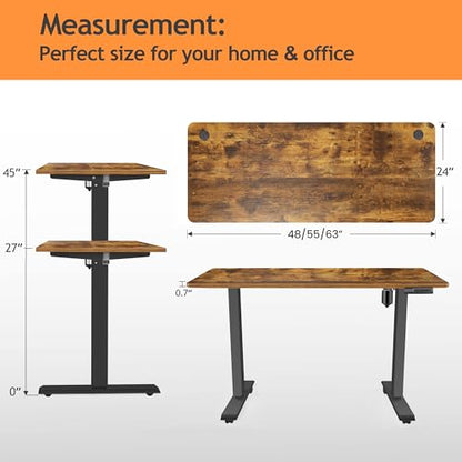 55 x 24 in Electric Standing Desk Adjustable Height, Sit Stand Home Office Rolling Computer Desk with 35 x16 in Mouse Pad, Wheels and Hooks，27''-46'' Lifting Range Stand up Desk(Brown) - color: Brown, size: 55 x 24''