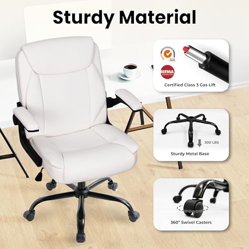 NEO CHAIR PU Leather Office Desk Chair with Adjustable Arms, All White - color: All White