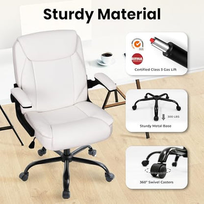NEO CHAIR PU Leather Office Desk Chair with Adjustable Arms, All White - color: All White