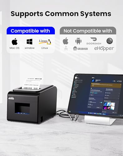 vretti Thermal Receipt Printer, 3 1/8" 80mm Direct Thermal Printers | with USB Serial LAN Port - Kitchen POS Printer ESC/POS Command Support Cash Drawer