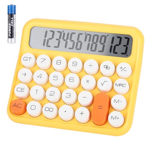 Basic Standard Calculator Large 5-Inch 12 Digit LCD Display Big Button Mechanical Switch Calculator for School Home Use Office Supplies Automatic Sleep, Yellow - color: Yellow