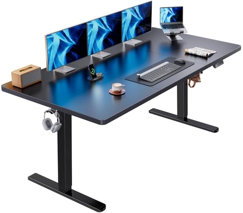 HUANUO Electric Standing Desk, 71 x 35 inch Large Height Adjustable Table, Powerful Brushless Motor, 4 Memory Preset, Sit Stand Up Desk, Home Office Computer Table with Thick T-Shaped Frame - color: Black, size: 71" X 35"