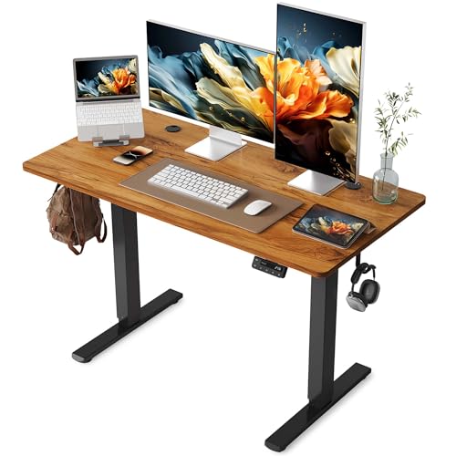 YIHAYO Electric Standing Desk, 48 x 24 Inches Stand Up Desk with Splice Board, Adjustable Height Desk, Computer Desk for Home Office, Black Frame/Rustic Brown Top - color: Black Frame/Rustic Brown Top, size: 48*24 Inch