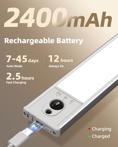 EZVALO Under Cabinet Lighting with Charging Station, Rechargeable Motion Sensor Light Indoor, Dimmable Closet Lights Wireless, 6500K, Motion Activated Under Counter Lights for Kitchen,Pantry(3 Pcs) - color: Cool White