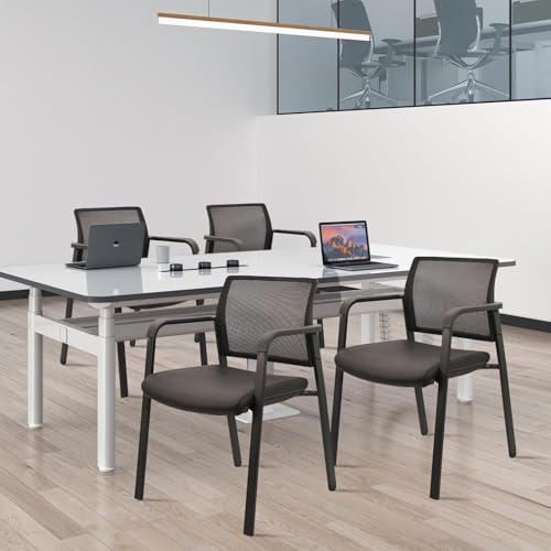 CLATINA Mesh Back Guest Reception Stacking Chair, Waiting Room Stackable Chairs with Upholstered Leather Seat & Ergonomic Lumbar Support for Office Conference School Study Church Lobby, Black, 8 Pack - color: Black_leather, size: 8pack