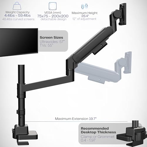VIVO Heavy Duty Ultrawide Monitor Arm with Pole, 57 inch Screens up to 59.4 lbs, Desk Mount TV and Monitor Stand Designed for Samsung Odyssey Ark, Neo G9, ViewFinity S9, and More, Black, STAND-GT57T