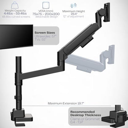 VIVO Heavy Duty Ultrawide Monitor Arm with Pole, 57 inch Screens up to 59.4 lbs, Desk Mount TV and Monitor Stand Designed for Samsung Odyssey Ark, Neo G9, ViewFinity S9, and More, Black, STAND-GT57T