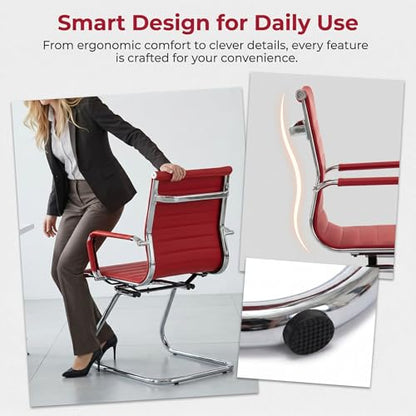 HNY 8-Pack PU Leather Office Guest Chairs - color: Burgundy, size: 8 PCS