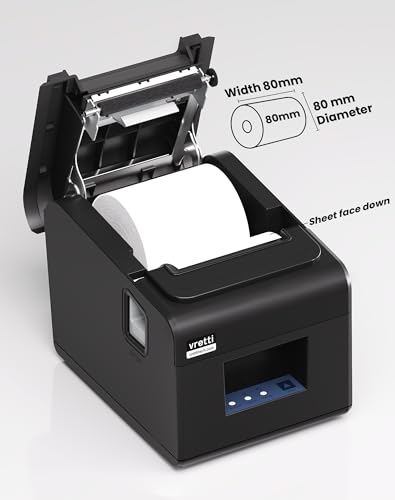 vretti Thermal Receipt Printer, 3 1/8" 80mm Direct Thermal Printers | with USB Serial LAN Port - Kitchen POS Printer ESC/POS Command Support Cash Drawer