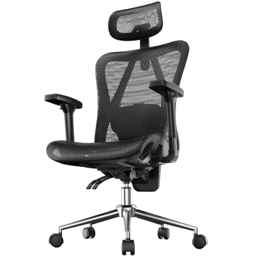 naspaluro Ergonomic Office Chair Mesh Desk Chair with Adjustable Headrest Lumbar Support 3D Armrest 90-135° Reclining Chairs for Home Office, Study, Work & Gaming (Black) - color: Black