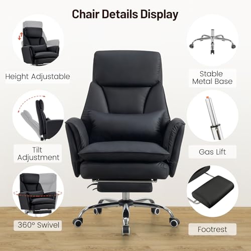 Big and Tall Office Chair, Ergonomic Computer Desk Chair with Footrest, Wide Seat Reclining Gaming Chair, Flip Armrests for Cross Legged Sitting, Heavy Duty Support up to 400LBS, PU, Black - color: Black