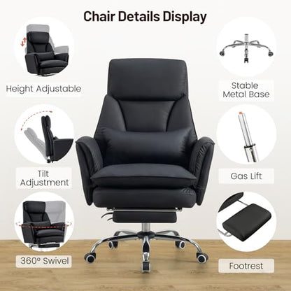 Big and Tall Office Chair, Ergonomic Computer Desk Chair with Footrest, Wide Seat Reclining Gaming Chair, Flip Armrests for Cross Legged Sitting, Heavy Duty Support up to 400LBS, PU, Black - color: Black